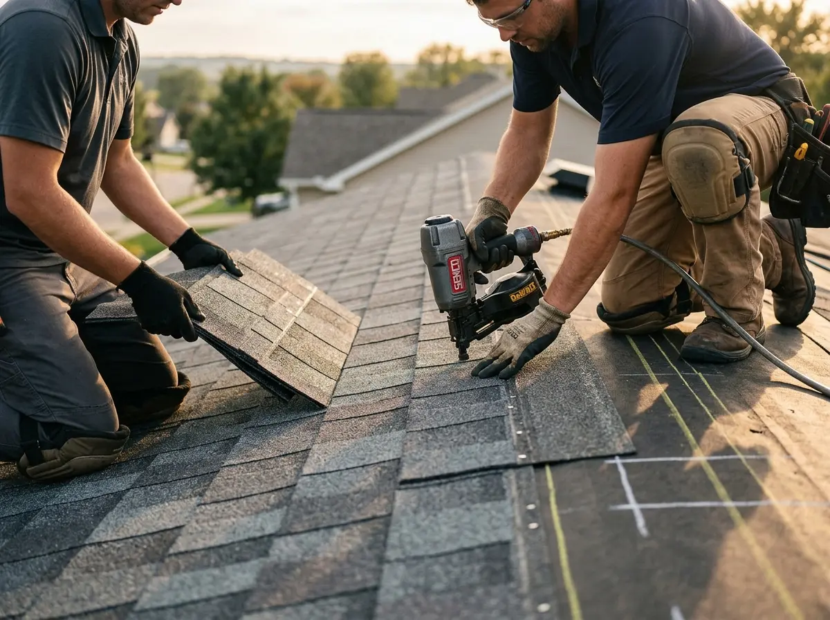 Professional roofer working on a residential roof in Hilltown